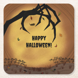 Posavasos Cuadrado De Papel Feliz Halloween Mano Espantosa