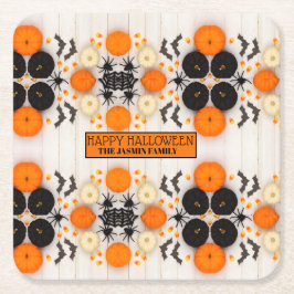 Posavasos Cuadrado De Papel Feliz Halloween Naranja Calabaza