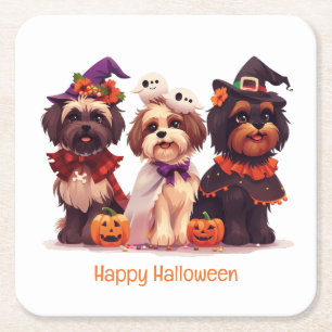 Posavasos Cuadrado De Papel Feliz Halloween Shih Tzu Dogs