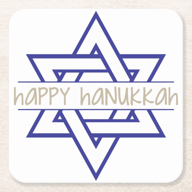 Posavasos Cuadrado De Papel Feliz Hanukkah (Anverso)