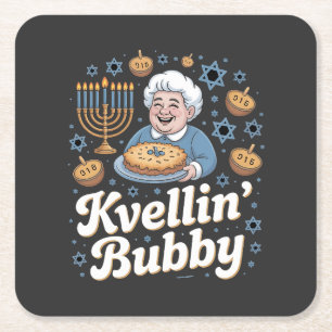 Posavasos Cuadrado De Papel Feliz Hanukkah Funny Holiday Judío Kvellin Bubby