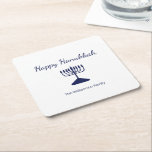 Posavasos Cuadrado De Papel Feliz Hanukkah Simple Menorah<br><div class="desc">Simple Happy Hanukkah Holiday fiesta de montaña rusa,  con una menorah azul y diseño de tipografía de escritura. Con letras en personalizable azul,  puede añadir su propia información. Una decoración festiva para celebrar con amigos y seres queridos.</div>