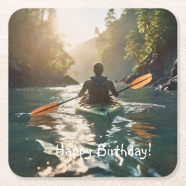 Posavasos Cuadrado De Papel Feliz Kayak