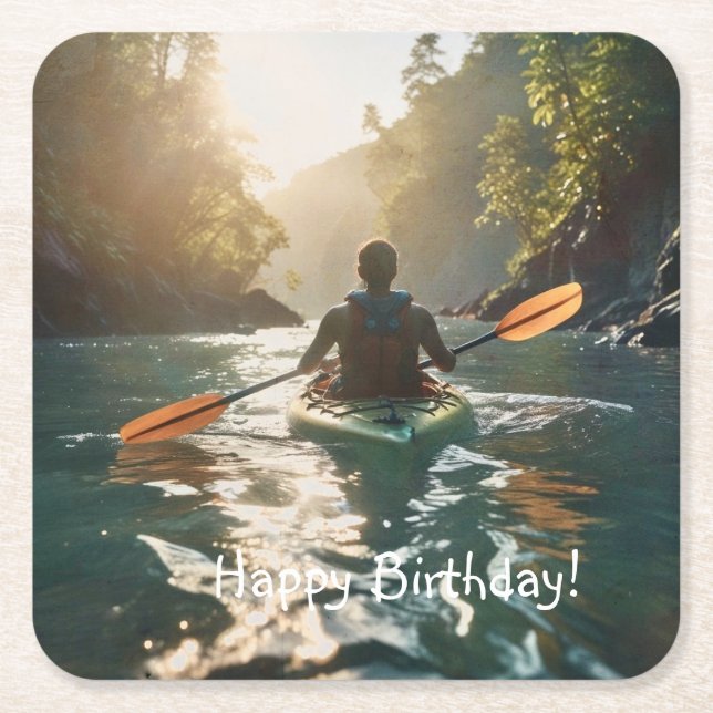 Posavasos Cuadrado De Papel Feliz Kayak (Anverso)