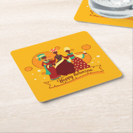 Posavasos Cuadrado De Papel Feliz Kwanzaa 3 Damas de Amarillo