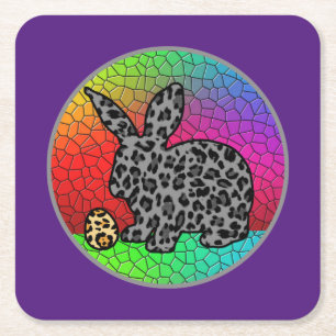 Posavasos Cuadrado De Papel Feliz leopardo de Pascua Imprimir Conejo Conejo Co