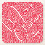 Posavasos Cuadrado De Papel Feliz Navidad<br><div class="desc">Con un guion blanco de moda sobre un patrón de calamares y puntos blancos,  estas taras de papel rojo son perfectas para usar en tu casa para las vacaciones o como regalo. COINCIDIENDO con los artículos de nuestra tienda.</div>