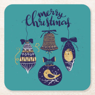 Posavasos Cuadrado De Papel Feliz Navidad