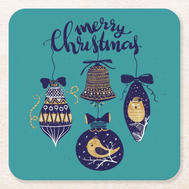 Posavasos Cuadrado De Papel Feliz Navidad (Anverso)
