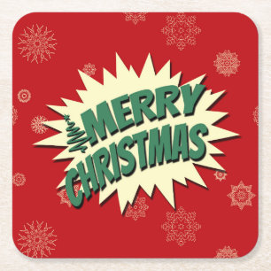 Posavasos Cuadrado De Papel Feliz Navidad