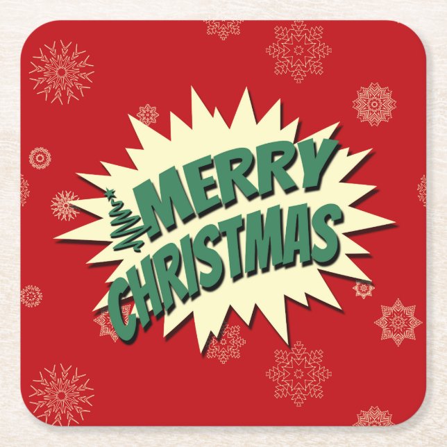 Posavasos Cuadrado De Papel Feliz Navidad (Anverso)