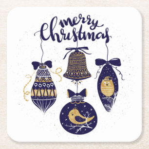 Posavasos Cuadrado De Papel Feliz Navidad