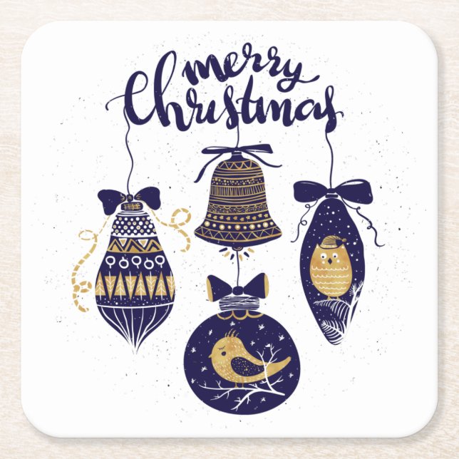 Posavasos Cuadrado De Papel Feliz Navidad (Anverso)