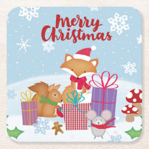 Posavasos Cuadrado De Papel Feliz Navidad