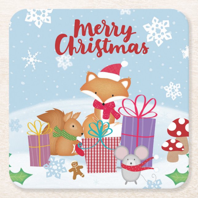 Posavasos Cuadrado De Papel Feliz Navidad (Anverso)