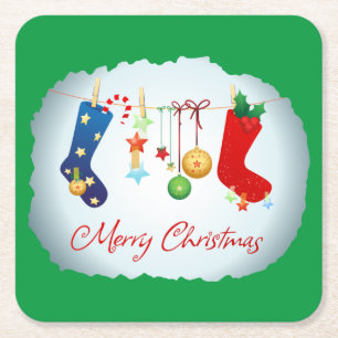 Posavasos Cuadrado De Papel Feliz Navidad