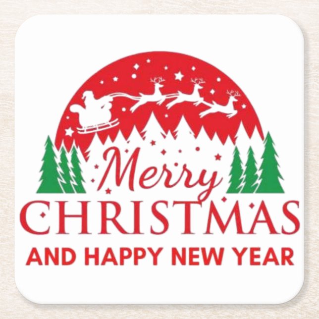 Posavasos Cuadrado De Papel Feliz Navidad (Anverso)
