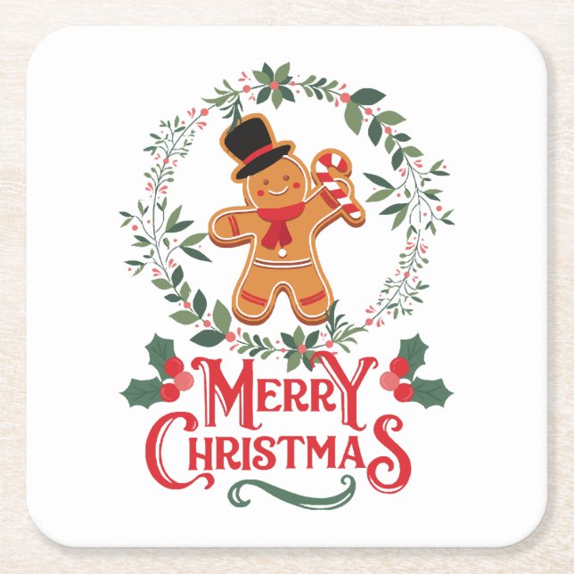 Posavasos Cuadrado De Papel Feliz Navidad (Anverso)