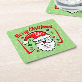 Posavasos Cuadrado De Papel Feliz Navidad 20xx Santa con Gorra y espárragos