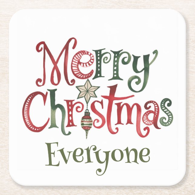 Posavasos Cuadrado De Papel Feliz Navidad a todos (Anverso)