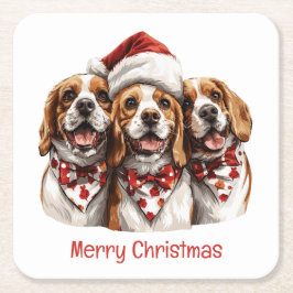 Posavasos Cuadrado De Papel Feliz Navidad Beagle Dogs