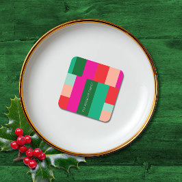 Posavasos Cuadrado De Papel Feliz Navidad Bloque de Color