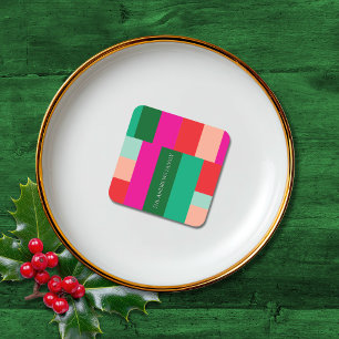Posavasos Cuadrado De Papel Feliz Navidad Bloque de Color