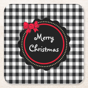 Posavasos Cuadrado De Papel Feliz Navidad Buffalo Plaid Country Style