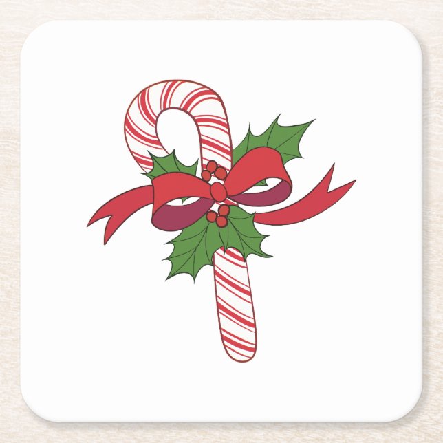 Posavasos Cuadrado De Papel Feliz Navidad Candy Cane (Anverso)