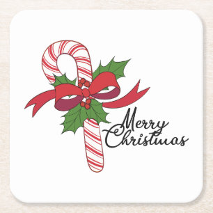 Posavasos Cuadrado De Papel Feliz Navidad Candy Cane