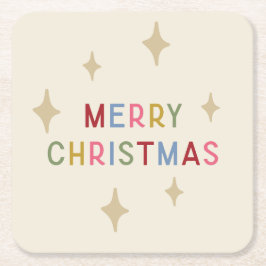 Posavasos Cuadrado De Papel Feliz Navidad, colorida tipografía de sangre con e