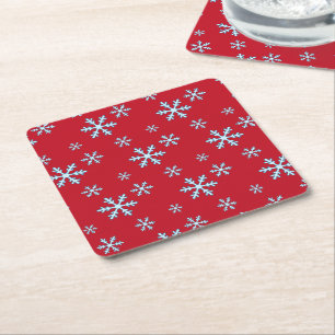Posavasos Cuadrado De Papel Feliz Navidad Copo de Nieve Azul Fiesta de Inviern