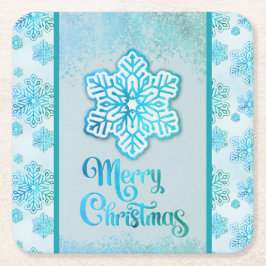 Posavasos Cuadrado De Papel Feliz Navidad Copos de nieve Azul irlandés