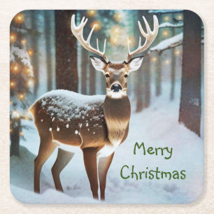 Posavasos Cuadrado De Papel Feliz Navidad Deer