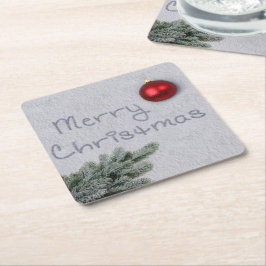 Posavasos Cuadrado De Papel Feliz Navidad escrito en la Nieve