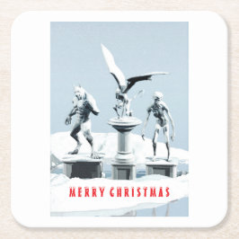 Posavasos Cuadrado De Papel Feliz Navidad. Esculturas de hielo monstruosas