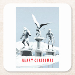 Posavasos Cuadrado De Papel Feliz Navidad. Esculturas de hielo monstruosas