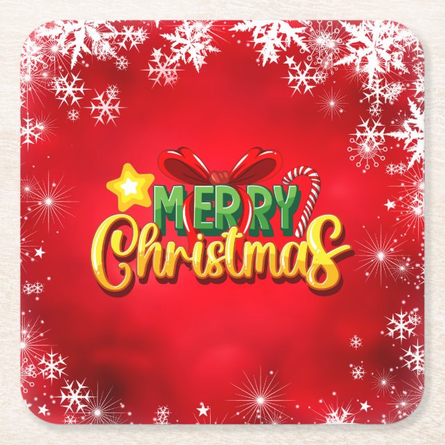 Posavasos Cuadrado De Papel Feliz Navidad Feliz Navidad Navidad Diversión Verd (Anverso)