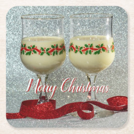 Posavasos Cuadrado De Papel Feliz Navidad Glass Eggnog Pub Coaster Board