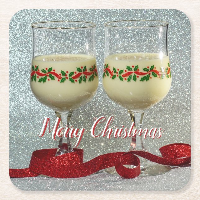Posavasos Cuadrado De Papel Feliz Navidad Glass Eggnog Pub Coaster Board (Anverso)