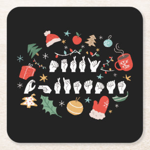 Posavasos Cuadrado De Papel Feliz Navidad - Lenguaje de Rótulo americano ASL I