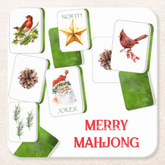Posavasos Cuadrado De Papel Feliz Navidad Mahjong Tejas