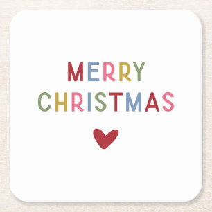 Posavasos Cuadrado De Papel Feliz Navidad, moderna tipografía Minimalista