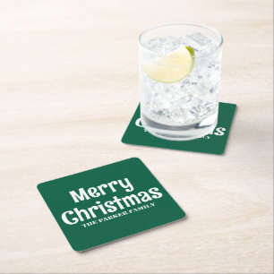 POSAVASOS CUADRADO DE PAPEL FELIZ NAVIDAD NOMBRE DE FAMILIA PERSONALIZADO SIMP