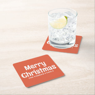 POSAVASOS CUADRADO DE PAPEL FELIZ NAVIDAD NOMBRE DE FAMILIA PERSONALIZADO SIMP