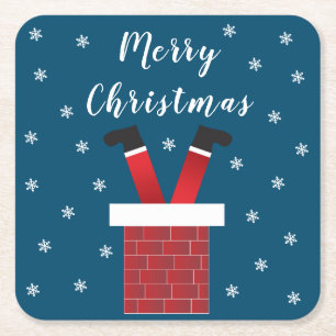 Posavasos Cuadrado De Papel Feliz Navidad Papá Noel Atrapado En Una Chimenea R