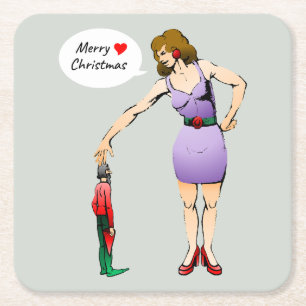 Posavasos Cuadrado De Papel Feliz Navidad Pequeño Duende 