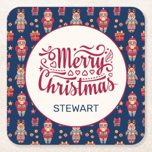 Posavasos Cuadrado De Papel Feliz Navidad personalizada