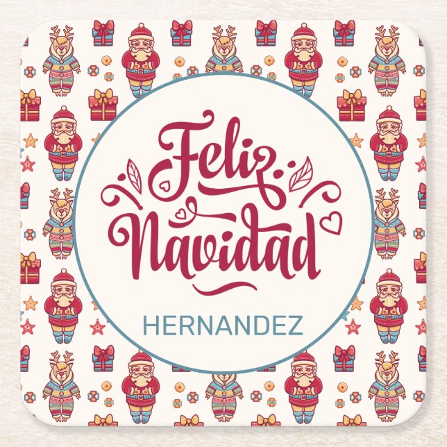 Posavasos Cuadrado De Papel Feliz Navidad personalizada (Anverso)