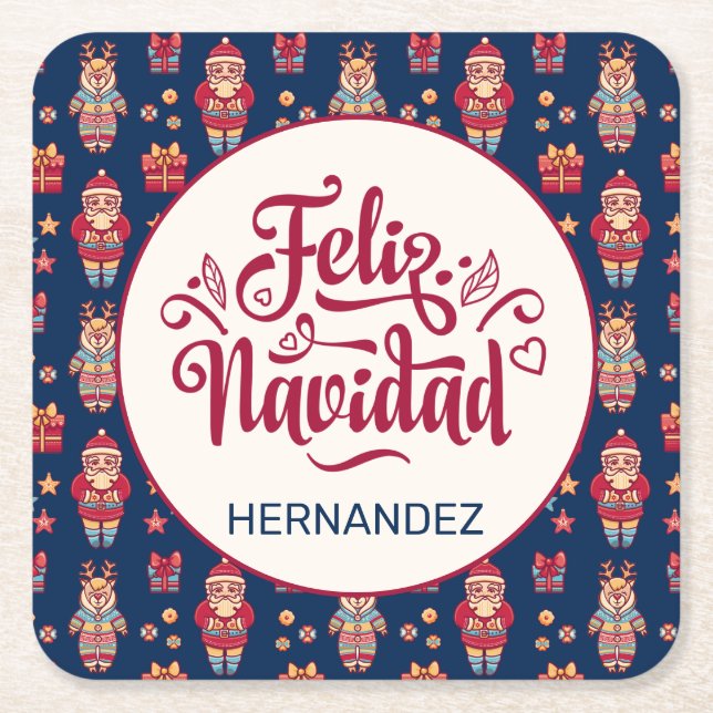 Posavasos Cuadrado De Papel Feliz Navidad personalizada (Anverso)